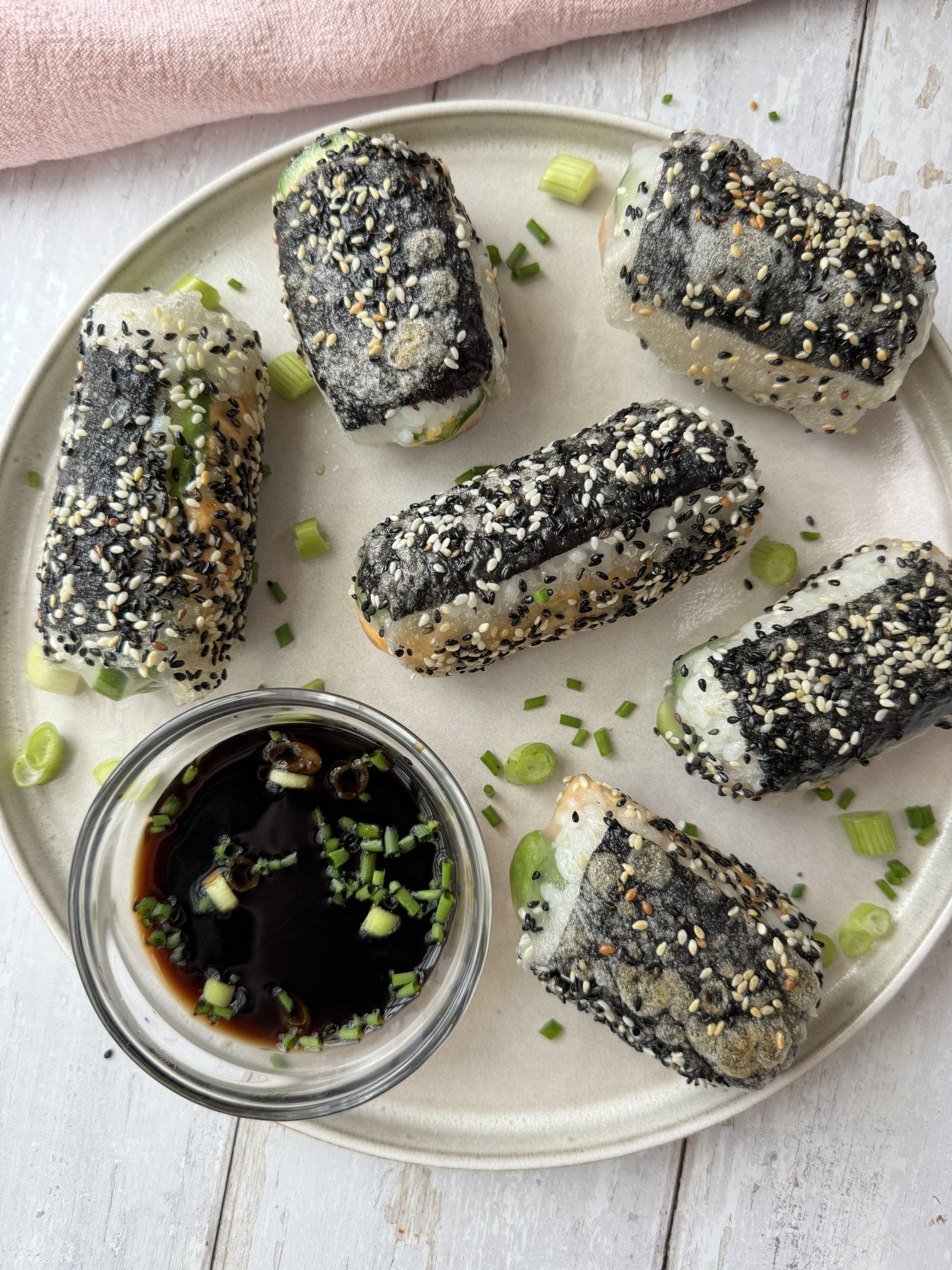 crispy rice paper roll on a plate