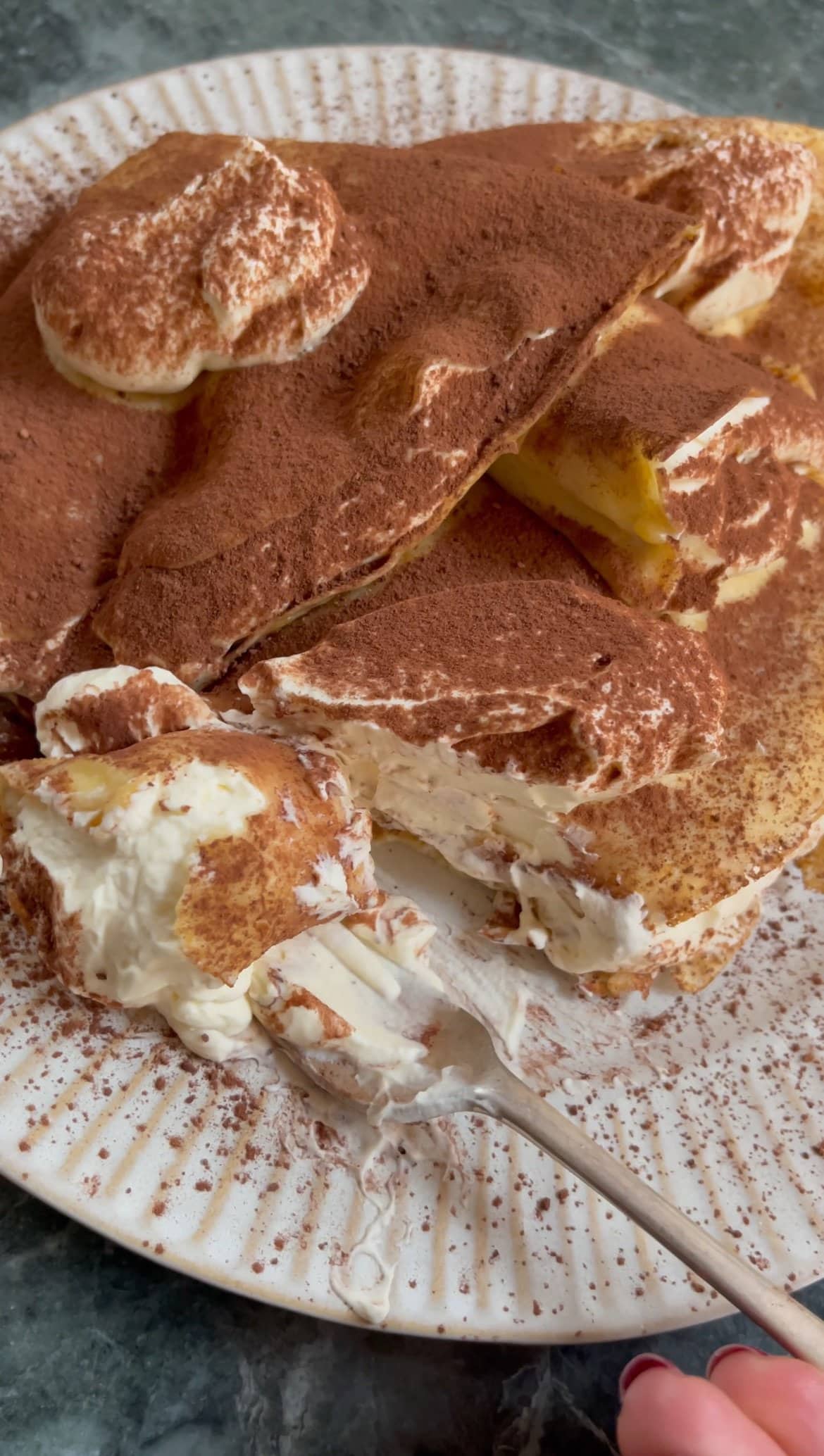 tiramisu pancakes with a fork.