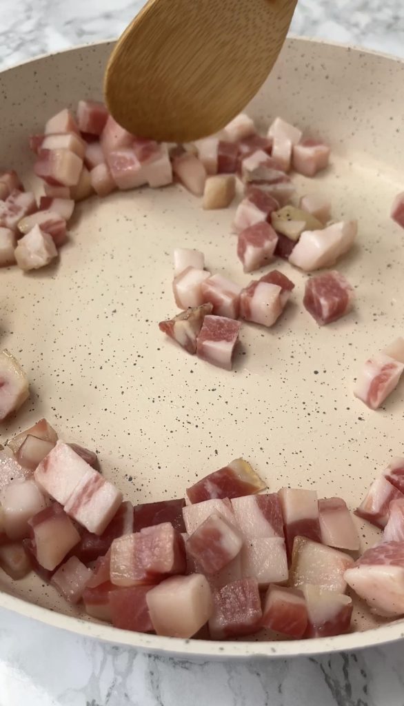 frying guanciale from raw