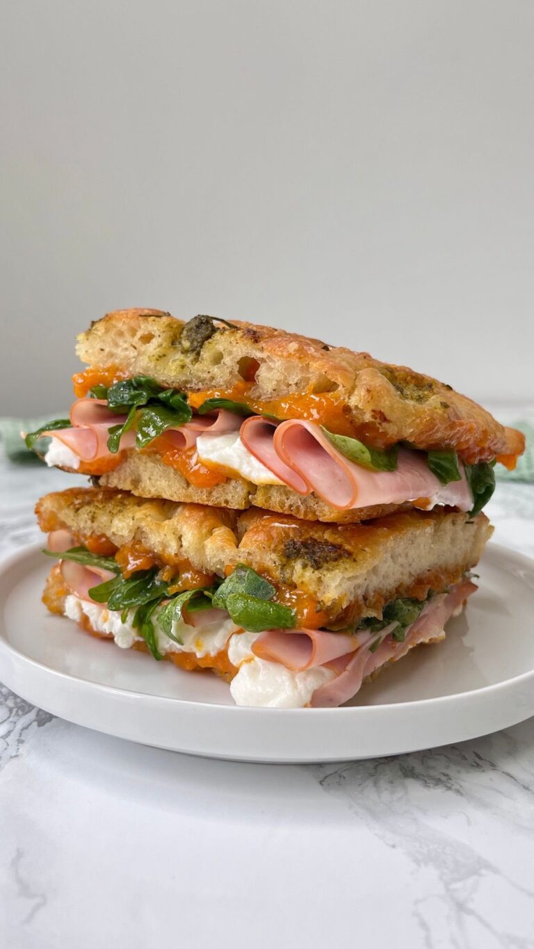 Goat's Cheese and Ham Focaccia Sandwich with Apricot Jam - Desert ...