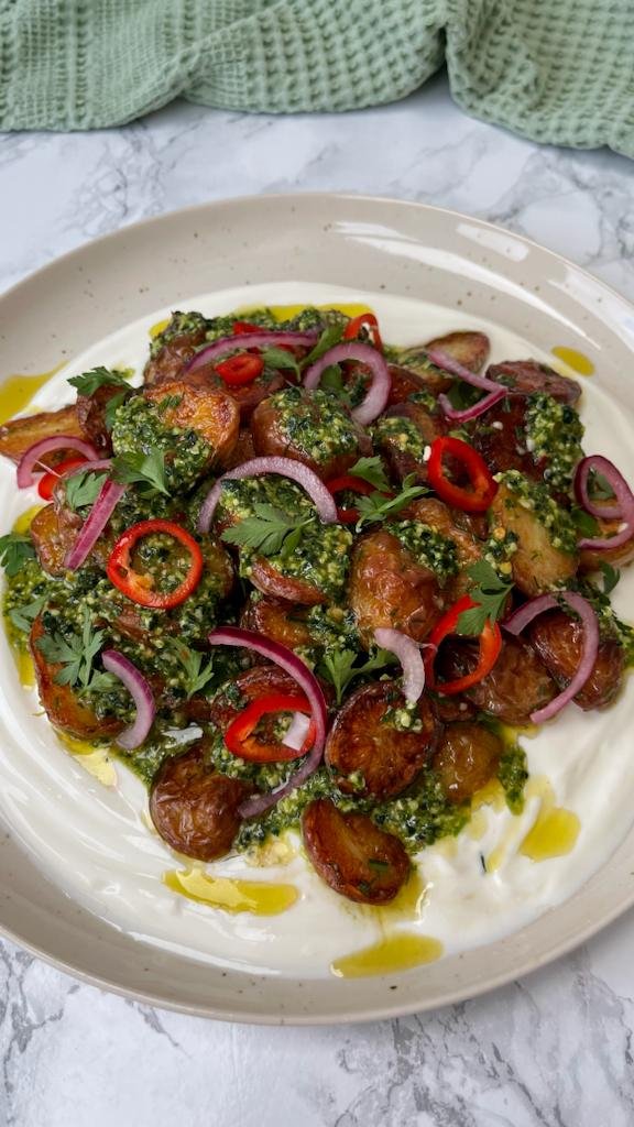 herb roasted potatoes with chimichurri