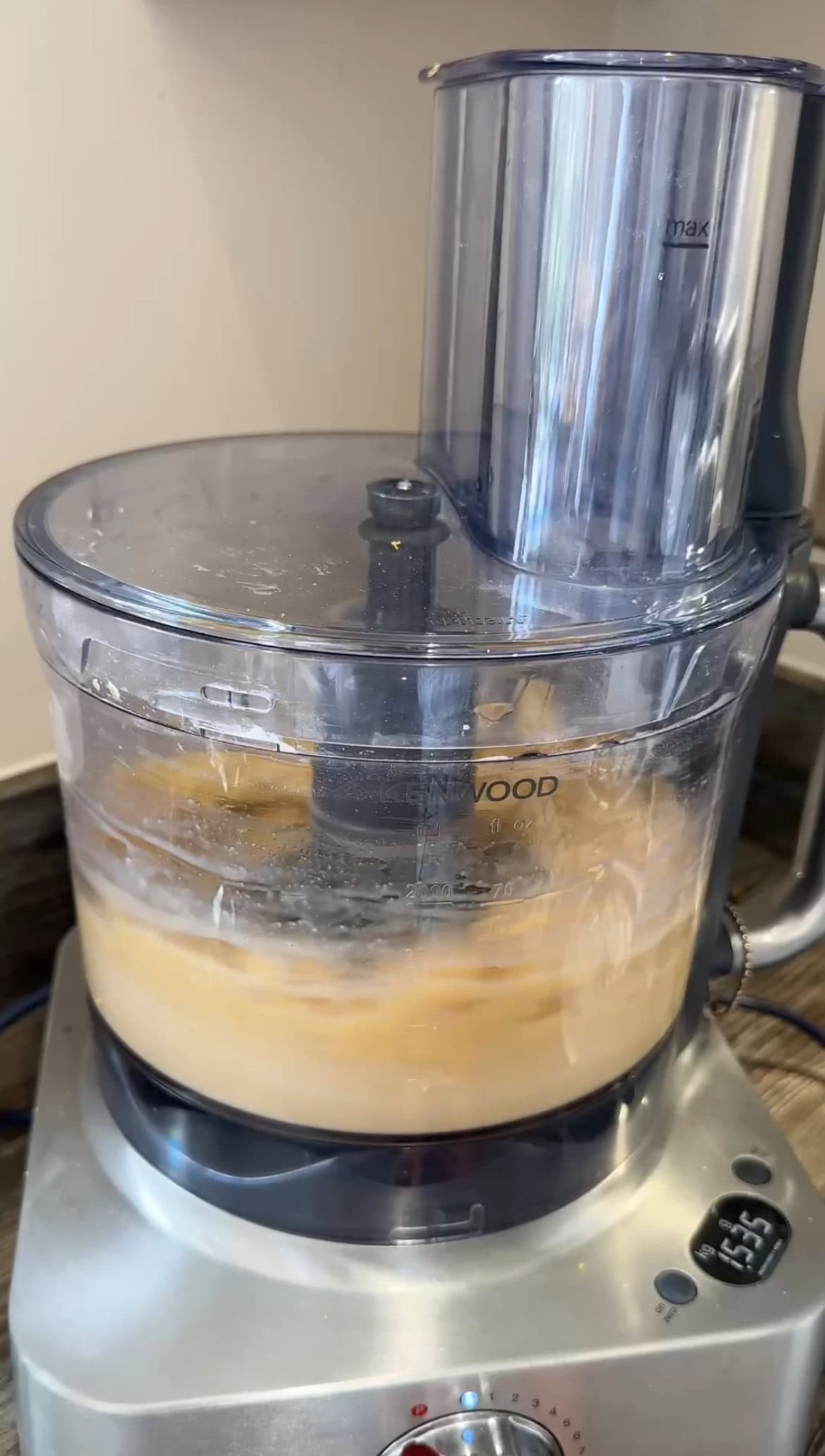 using food processor to blend the cake batter.