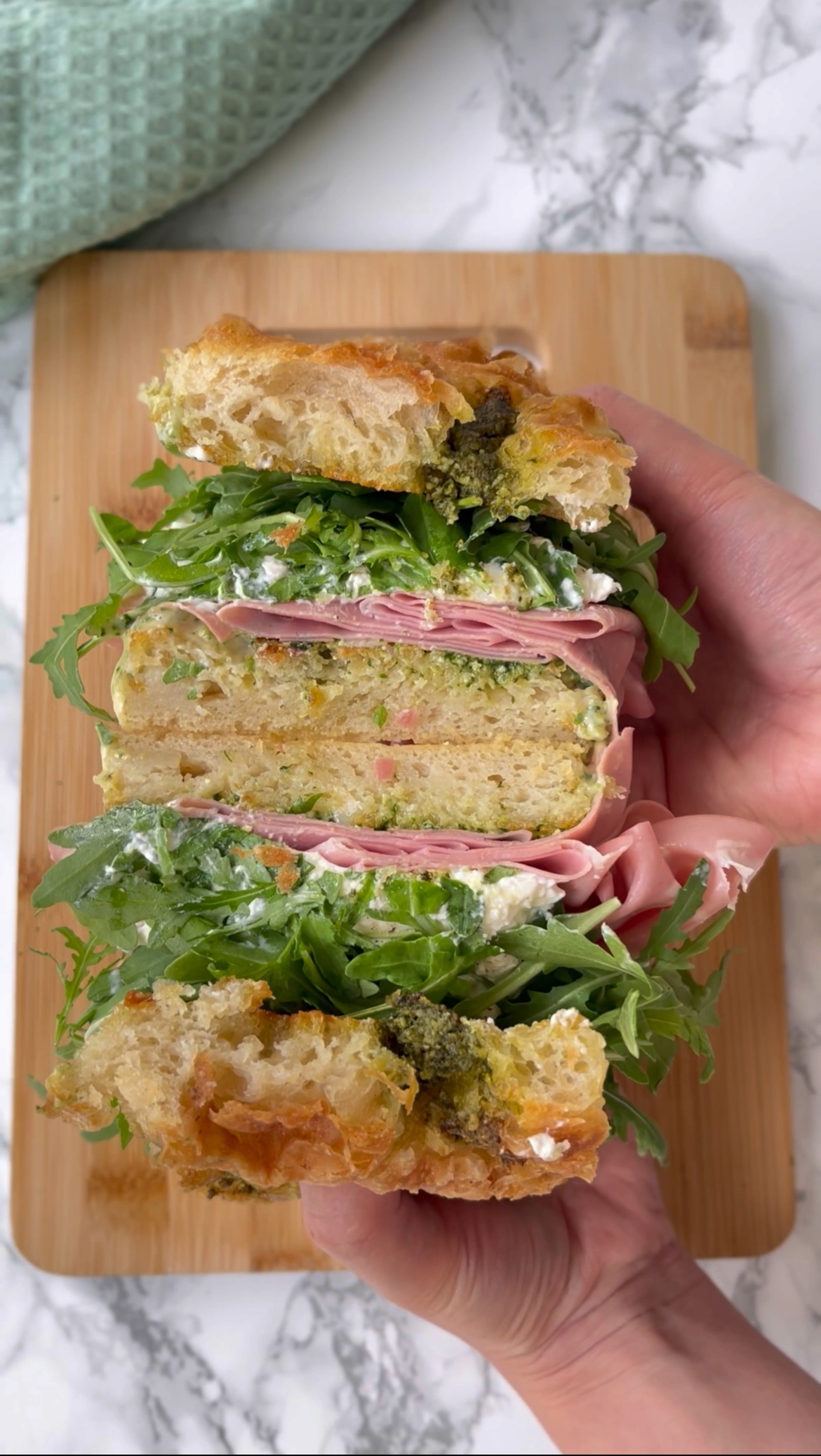 mortadella burrata sandwich cross section