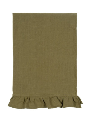 Hudson Home | Ruffle Linen Tea Towel Olive Green