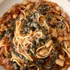 stanley tucci's pasta fagioli in a bowl