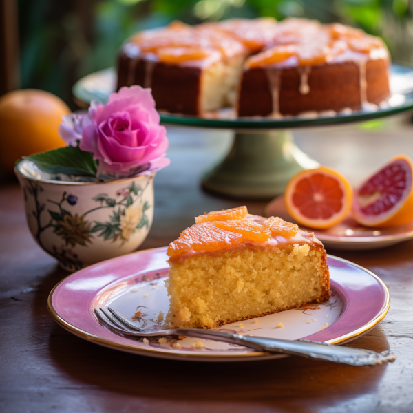 Slice of cake with full cake in background