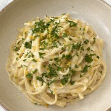 Close up of buttery lemon pasta