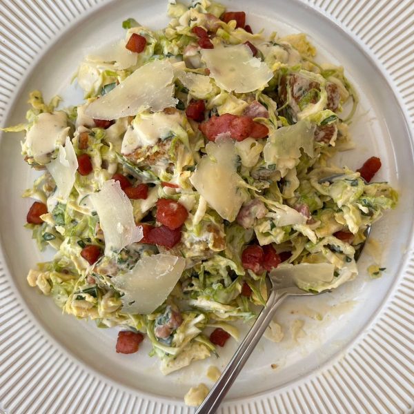 Shaved Brussels Sprouts Salad on a plate