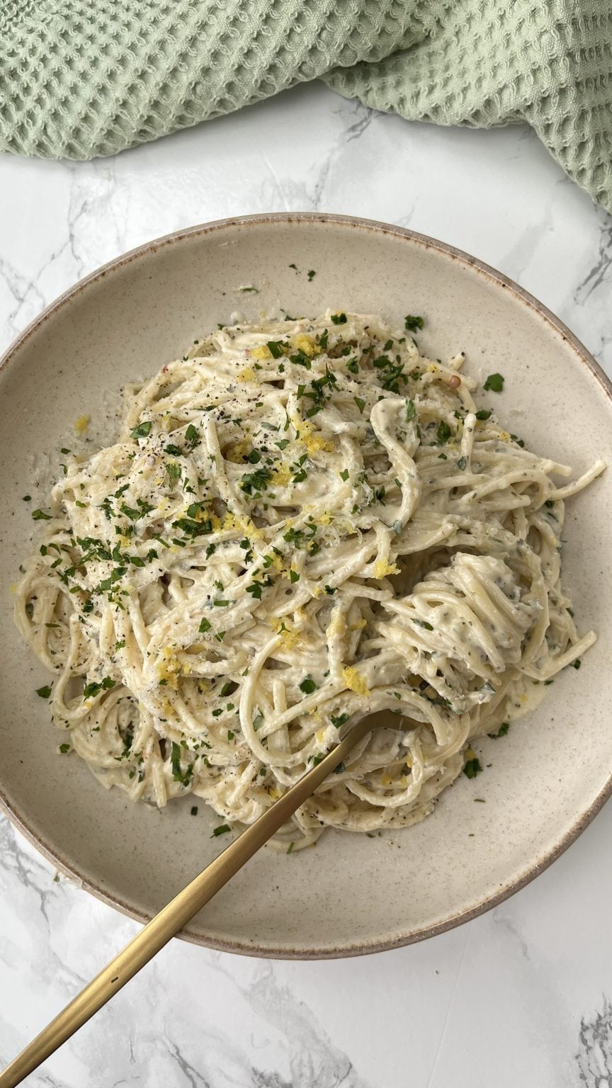 Baked Boursin Pasta with Lemon & Artichokes - Desert Island Dishes