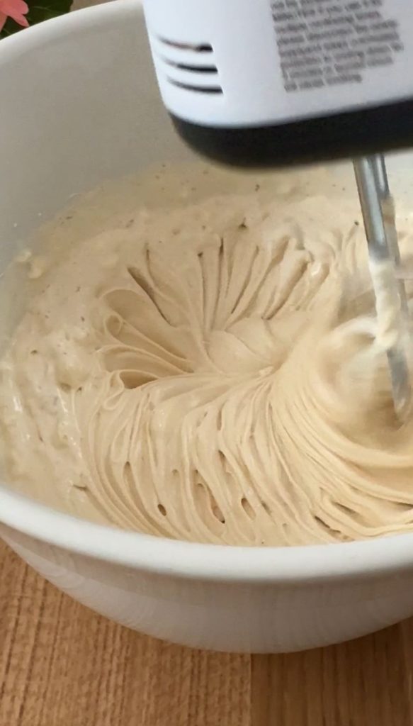 Whisking biscoff cheesecake mixture