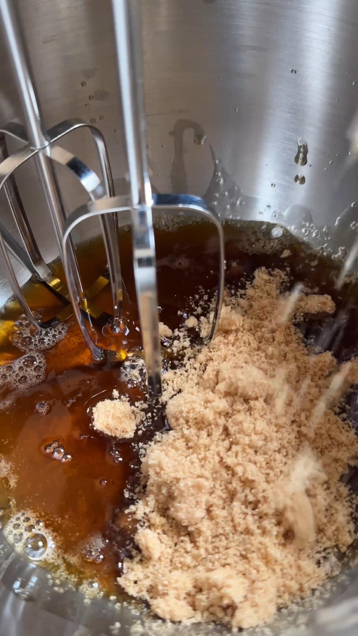 whisking brown butter with sugar. 