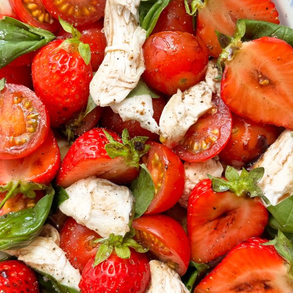 close up of strawberry and tomato salad