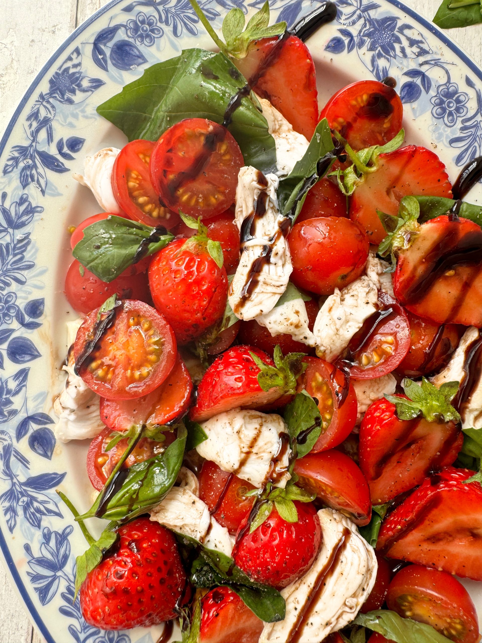 Strawberry and Tomato salad with balsamic glaze