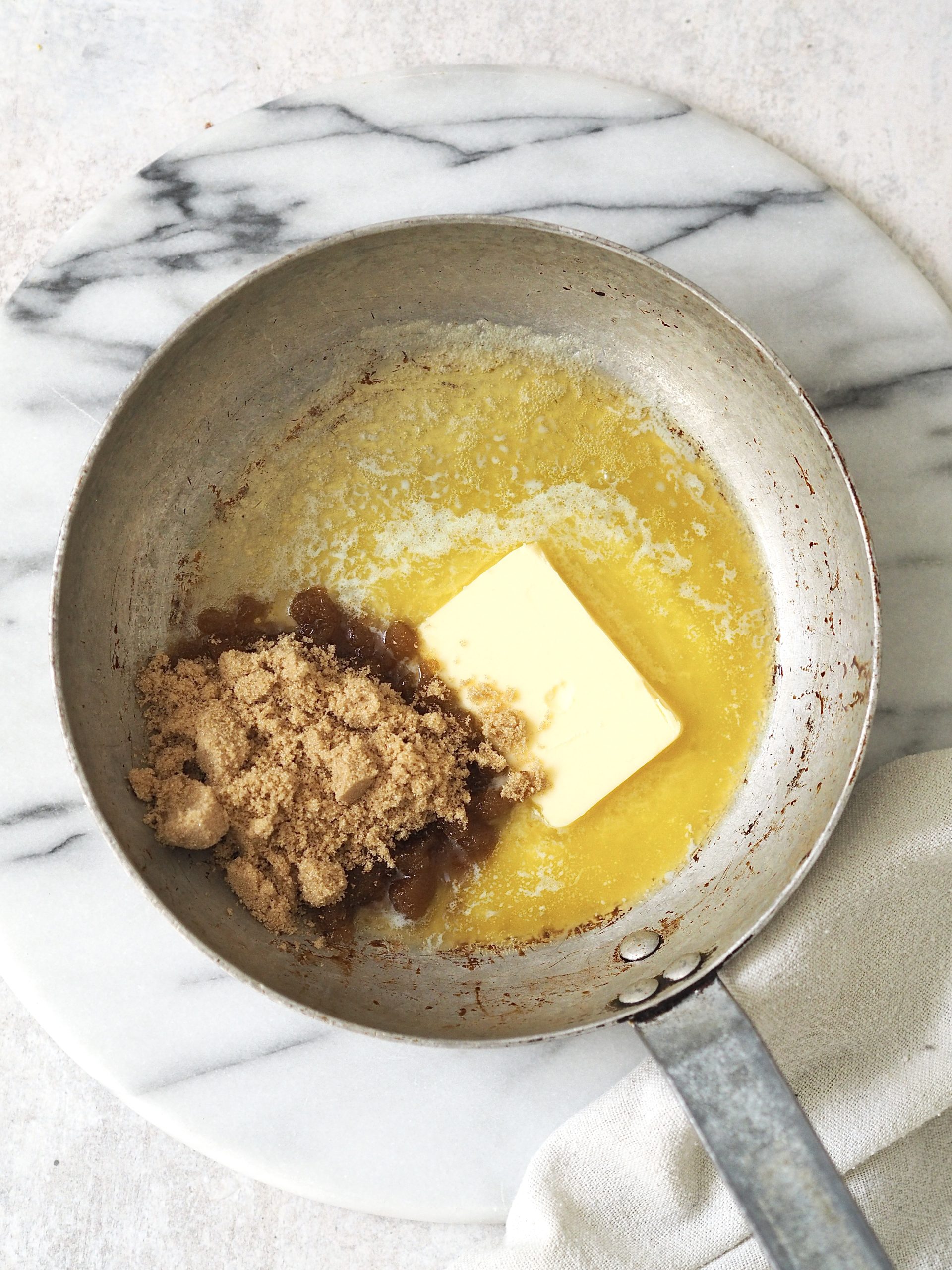 mixing bowl of upside down banana cake