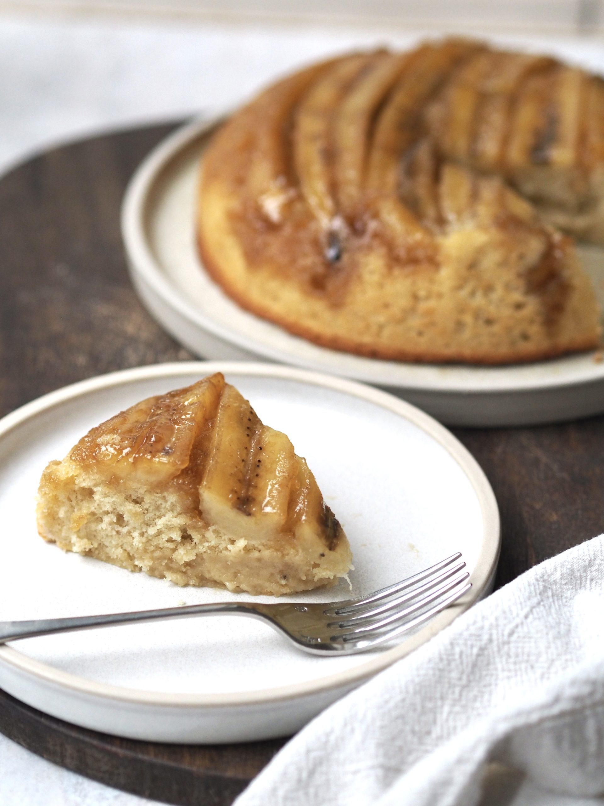 banana cake on a white plate