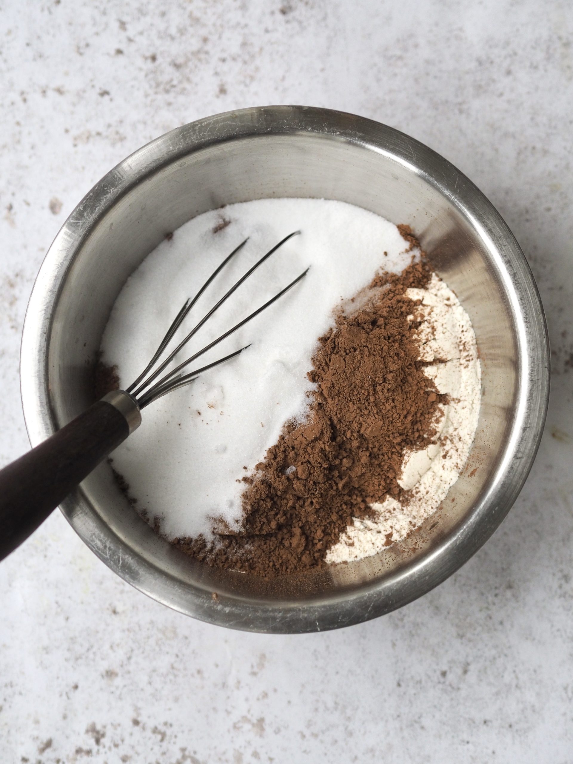 Self Saucing Chocolate Pudding ingredients in mixing bowl