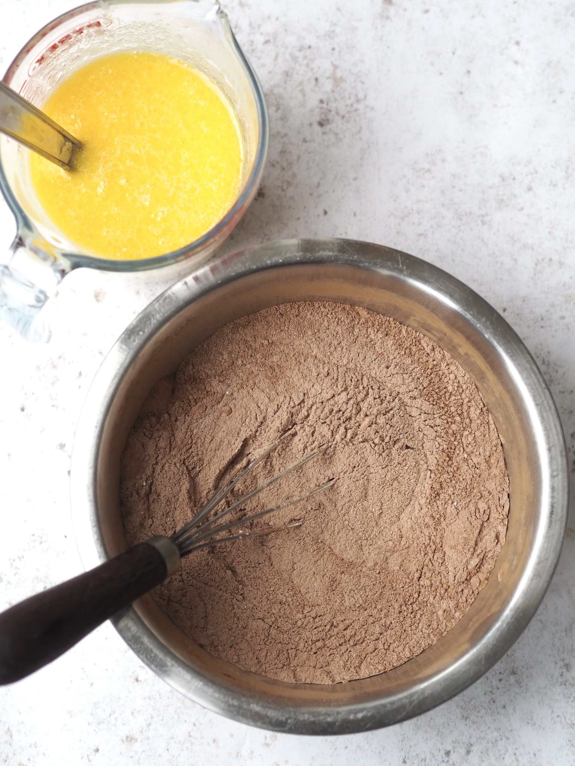 Self Saucing Chocolate Pudding ingredients in mixing bowl