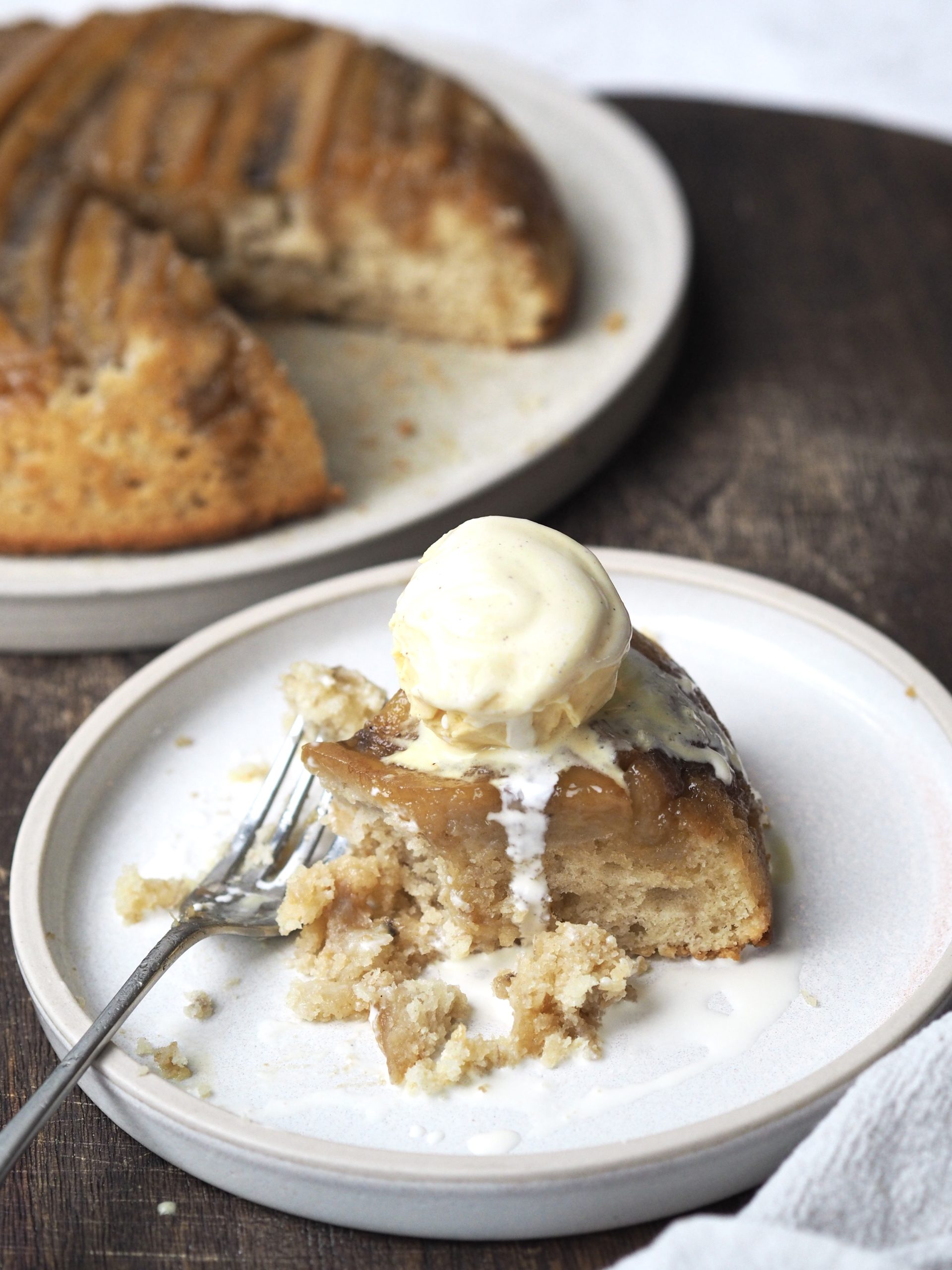 banana cake on a white plate