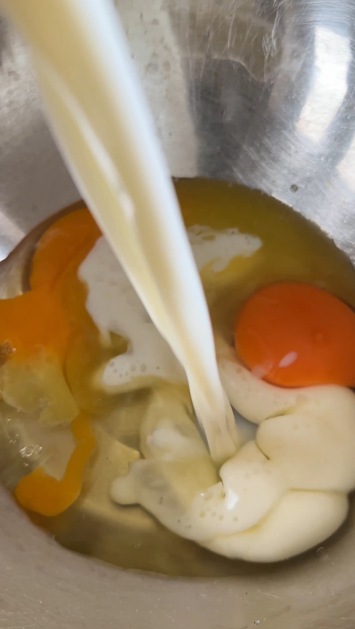 making batter for mango pancakes