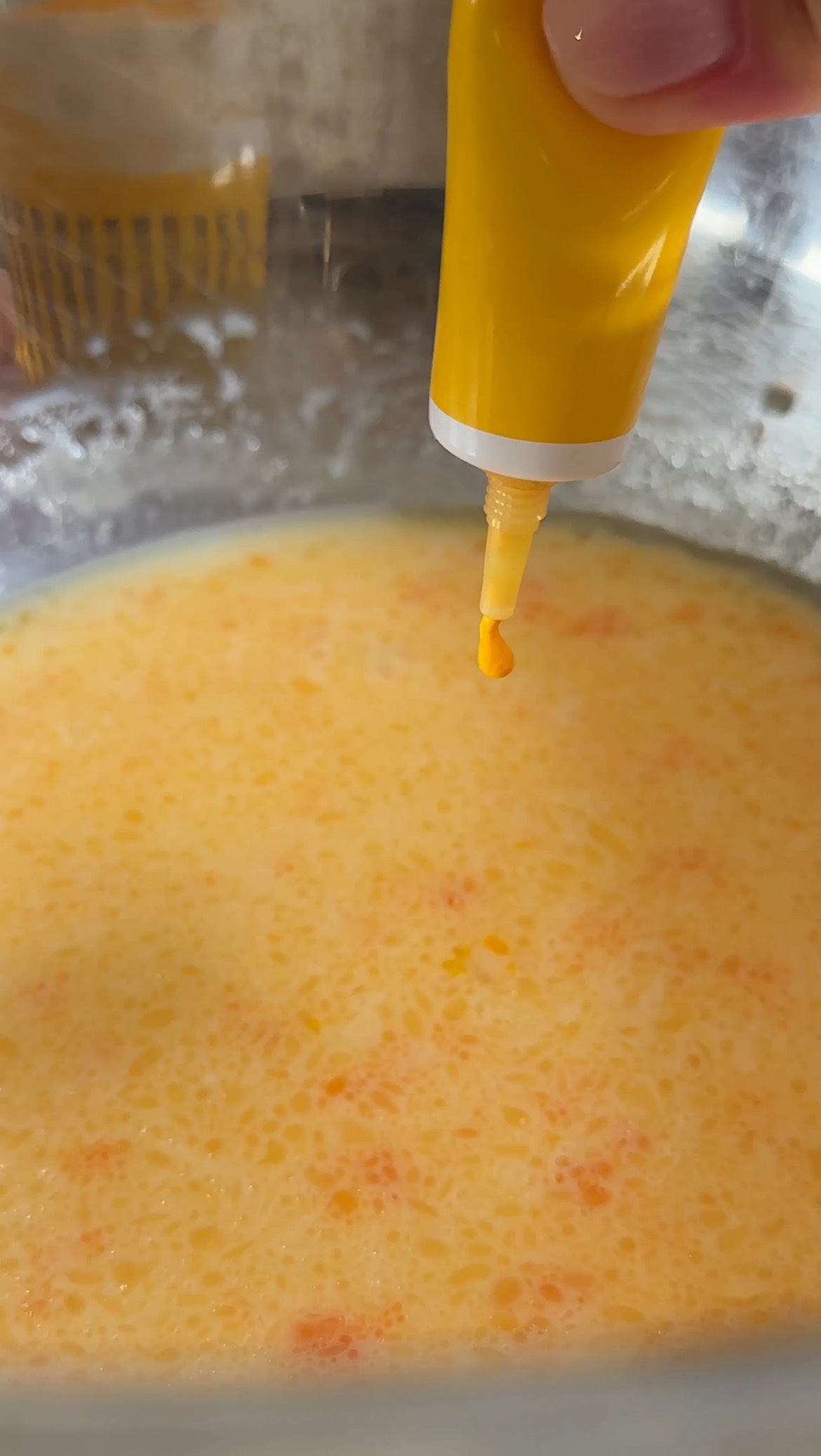 making batter for mango pancakes