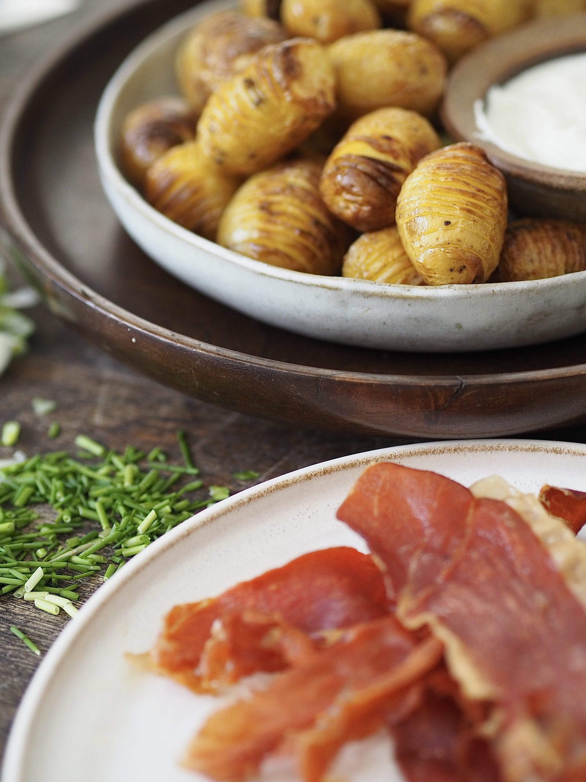 Air Fryer Hasselback Potatoes with prosciutto