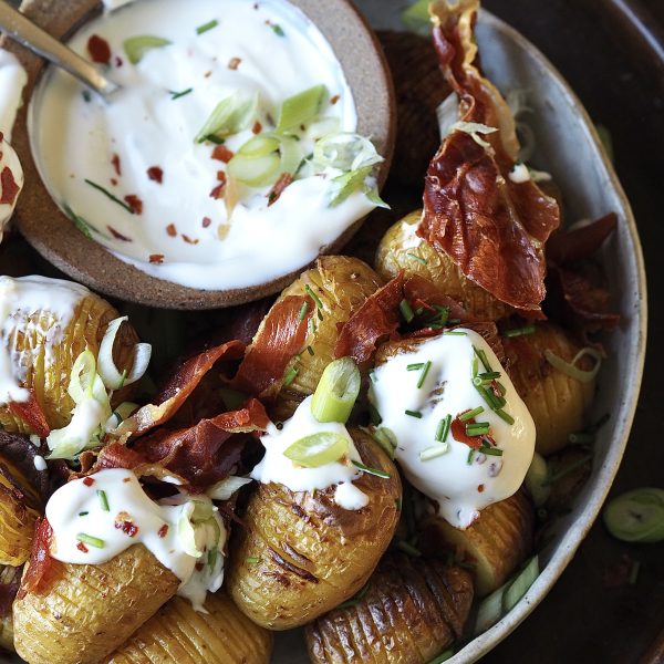 Air Fryer Hasselback Potatoes with bacon