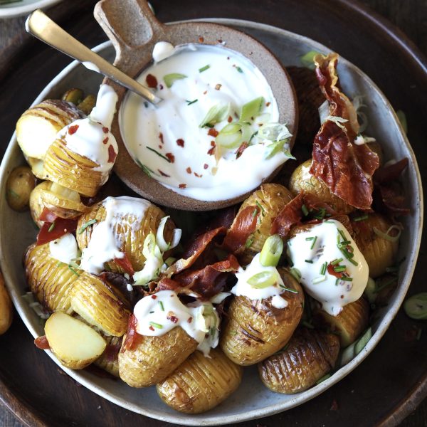 Air Fryer Hasselback Potatoes with bacon