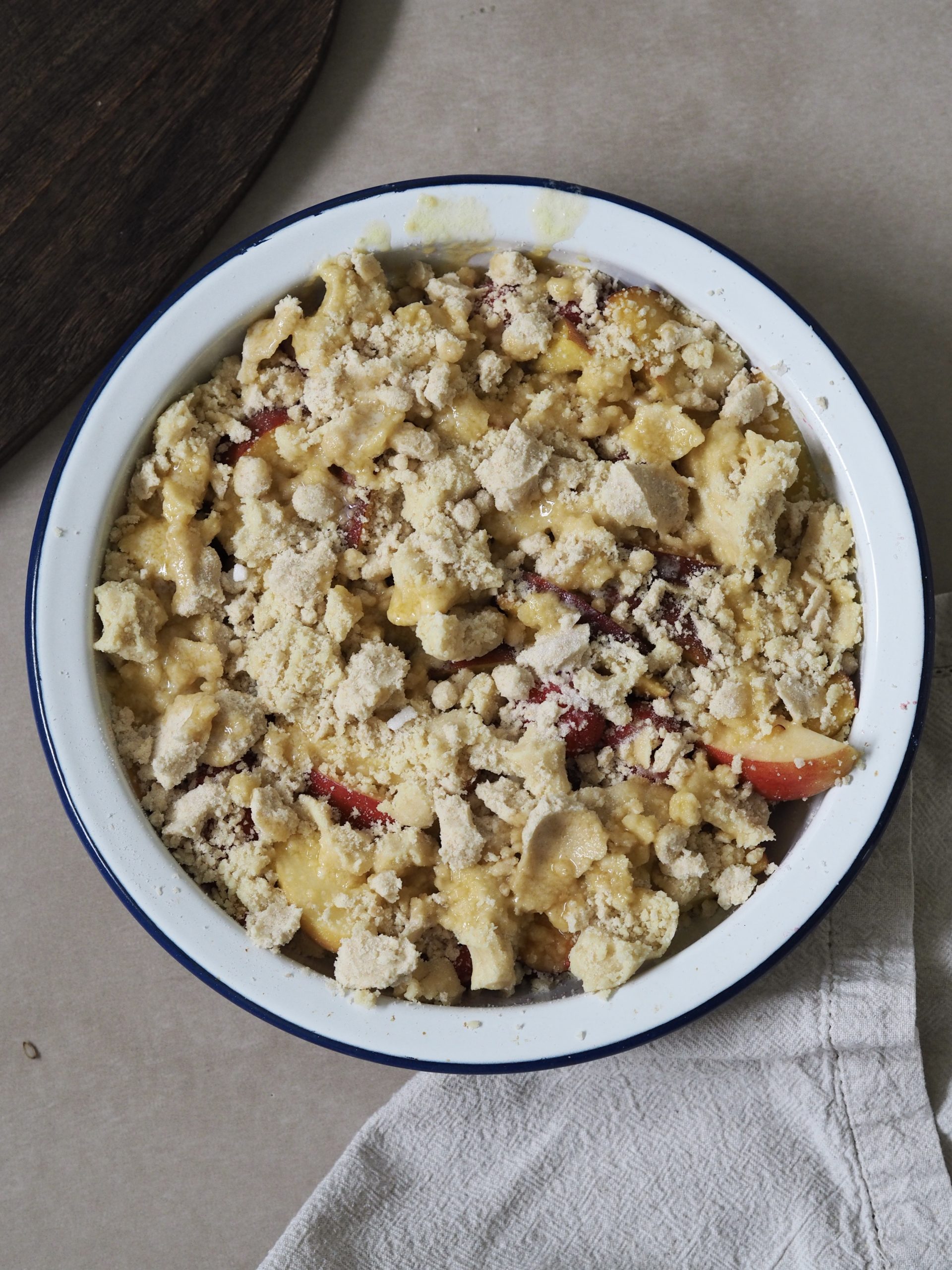 Peach Cobbler with Cake Mix before baking