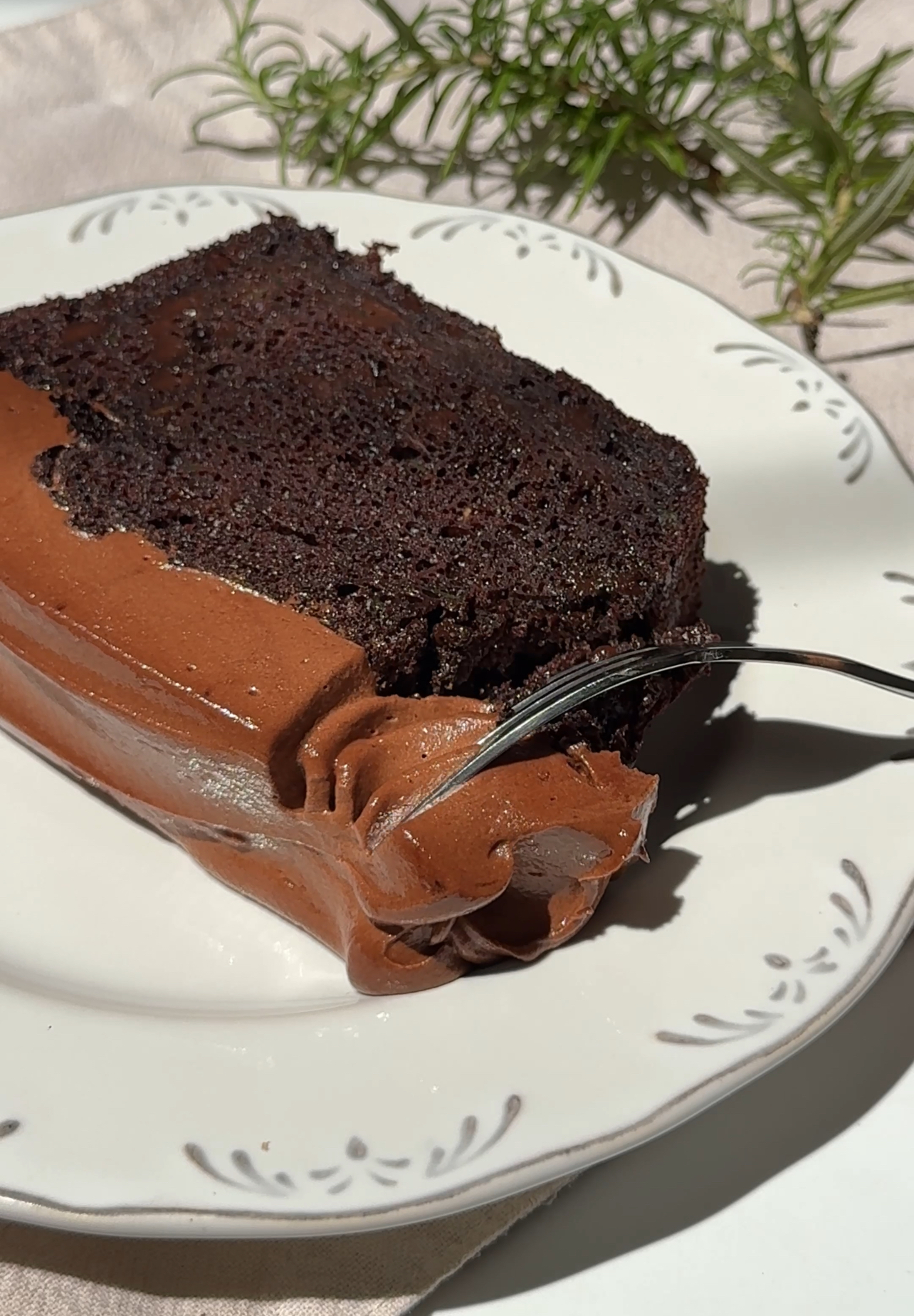 slice of chocolate courgette cake.