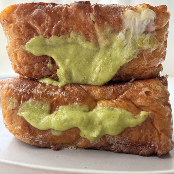 pistachio cream in pistachio filled brioche french toast