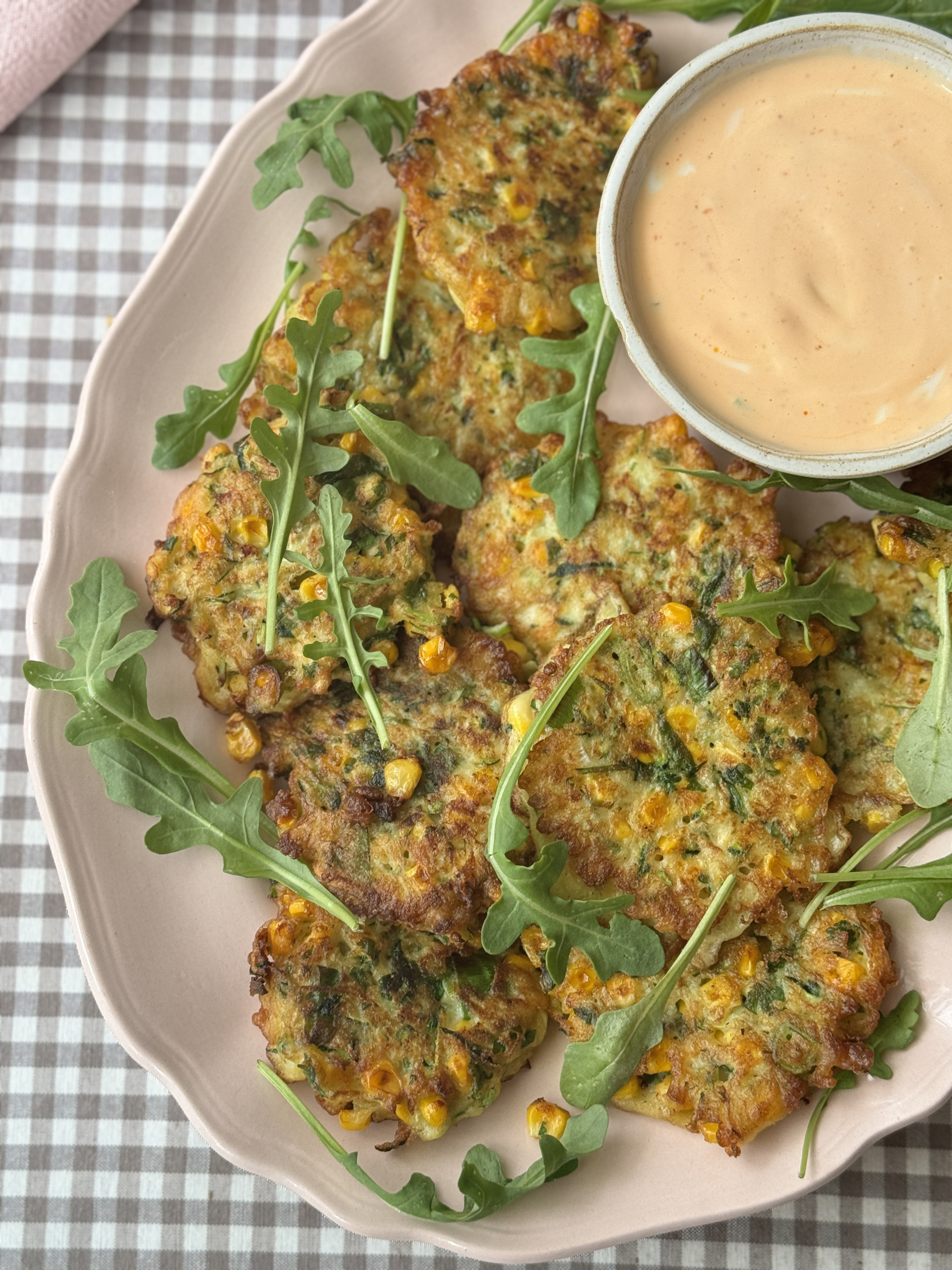 courgette corn fritter on a plate