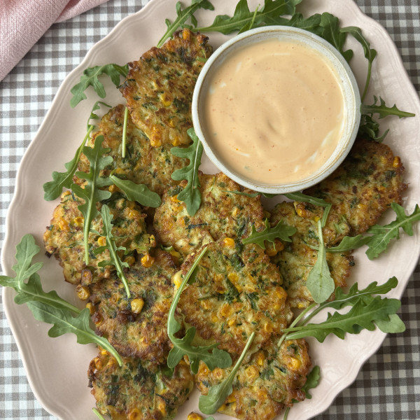 courgette corn fritter on a plate