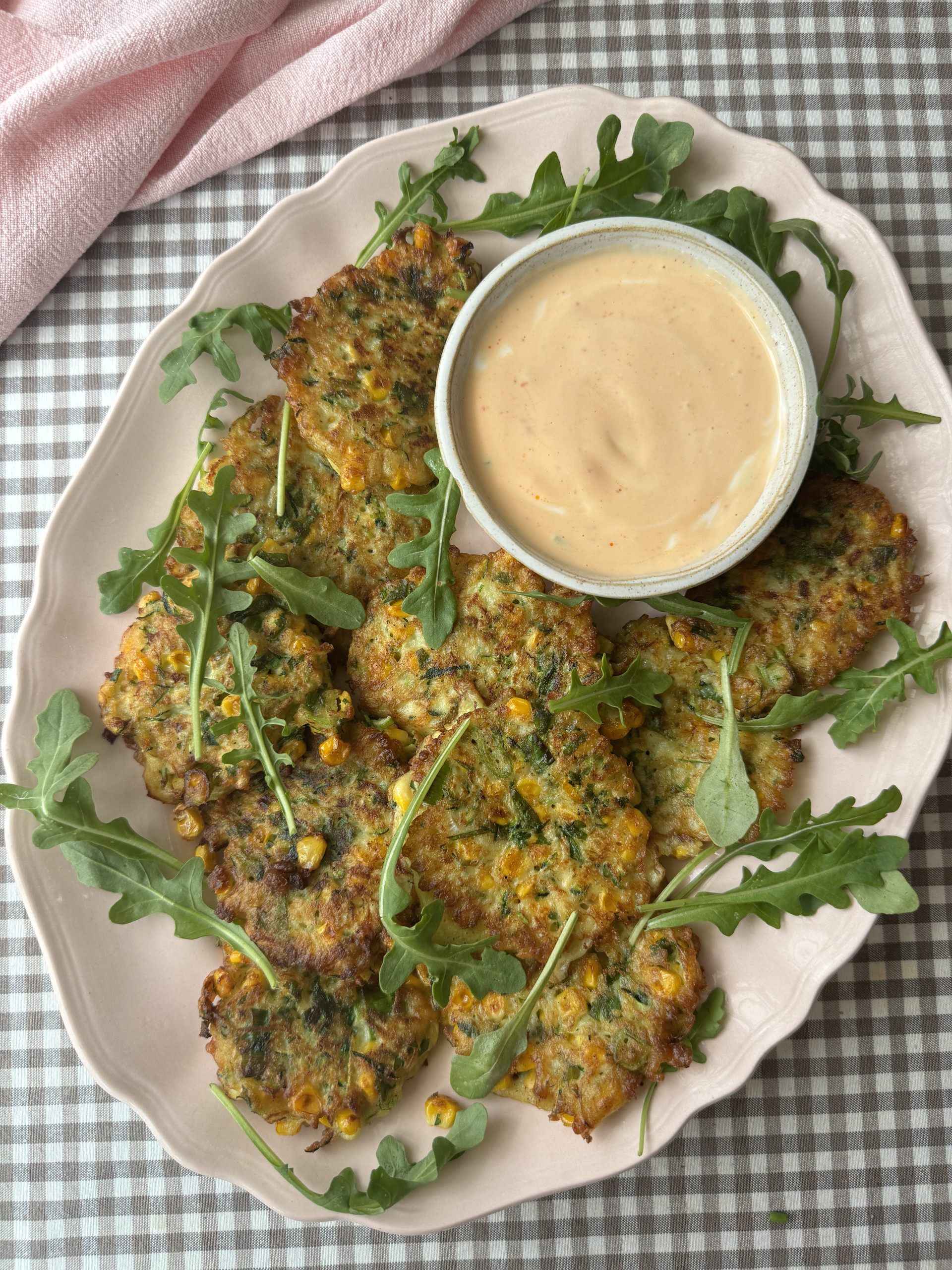 courgette corn fritter on a plate