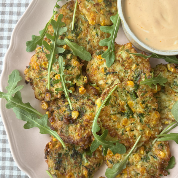 courgette corn fritter on a plate