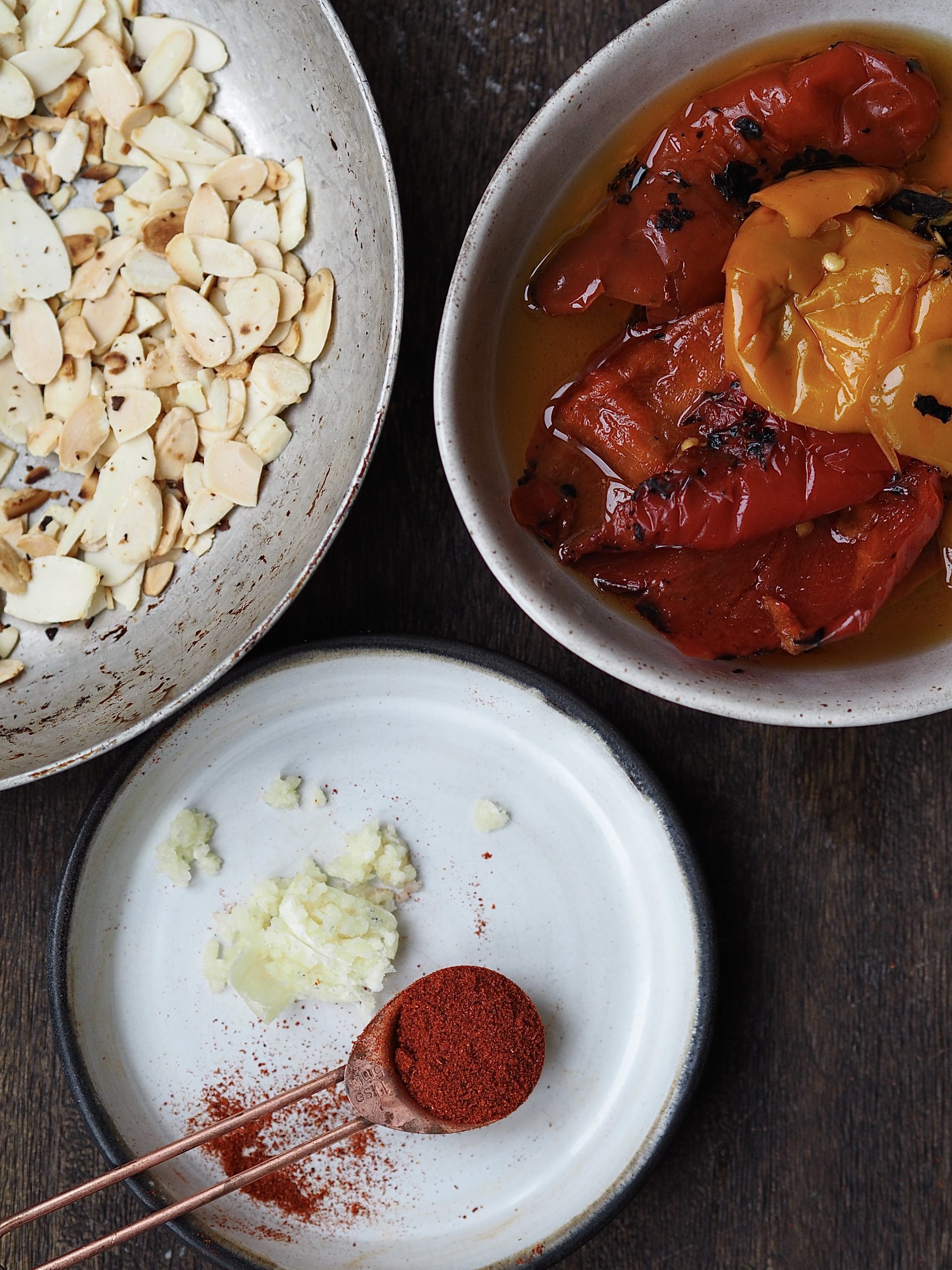 Ingredients to make romesco sauce.