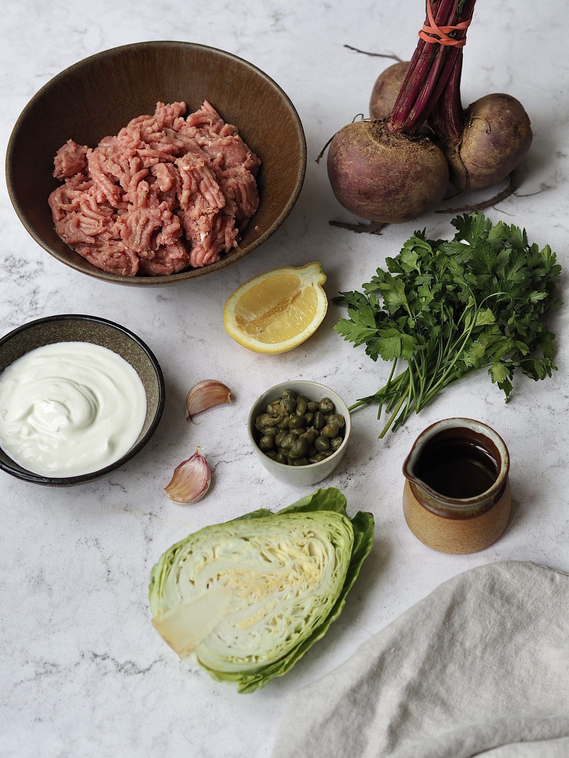 Ingredients to make Salsa Verde Chicken Burgers with Yoghurt Slaw