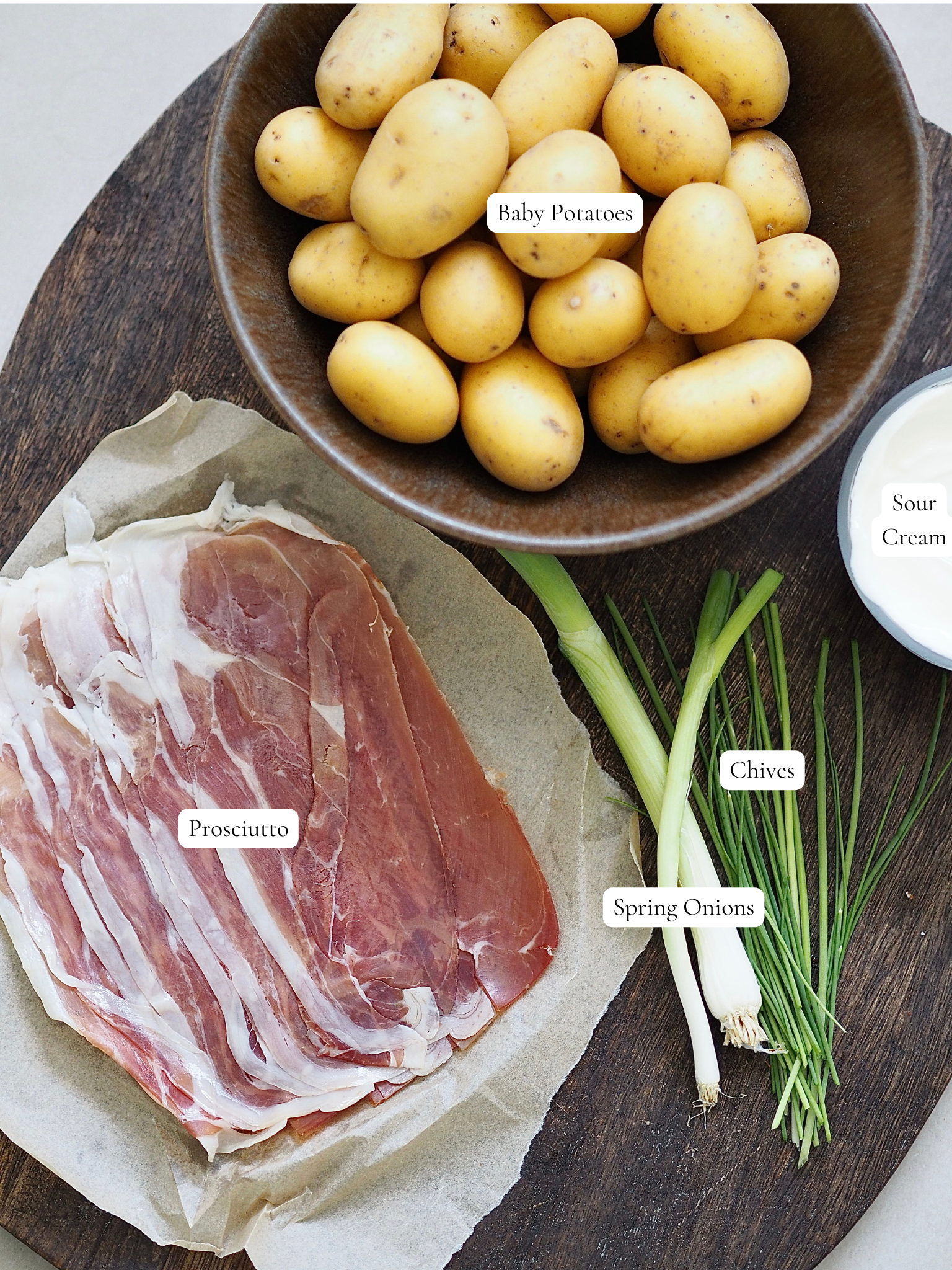 labelled ingredients for air fryer hasselback potatoes