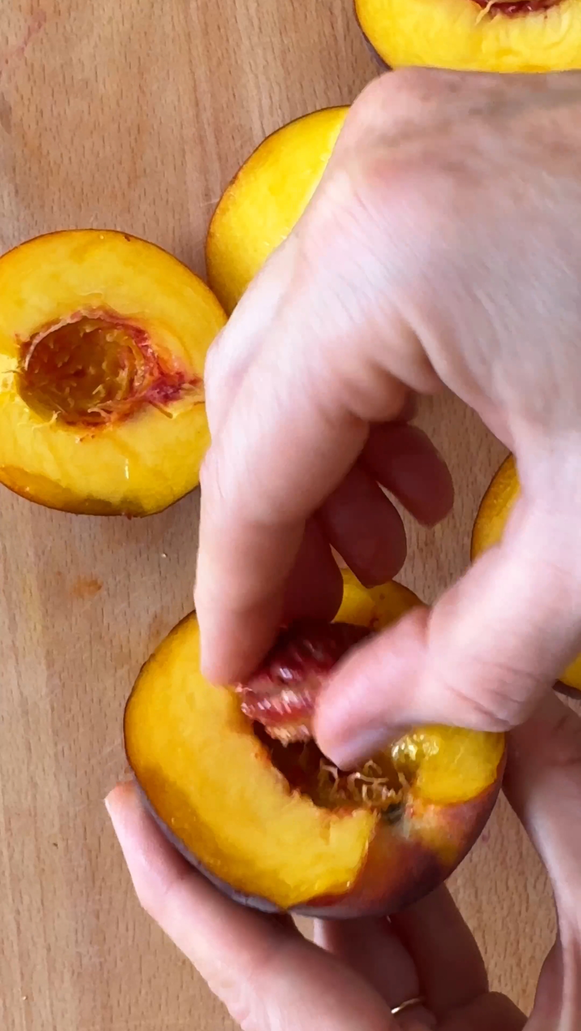 destoning the peaches for peaches and cream