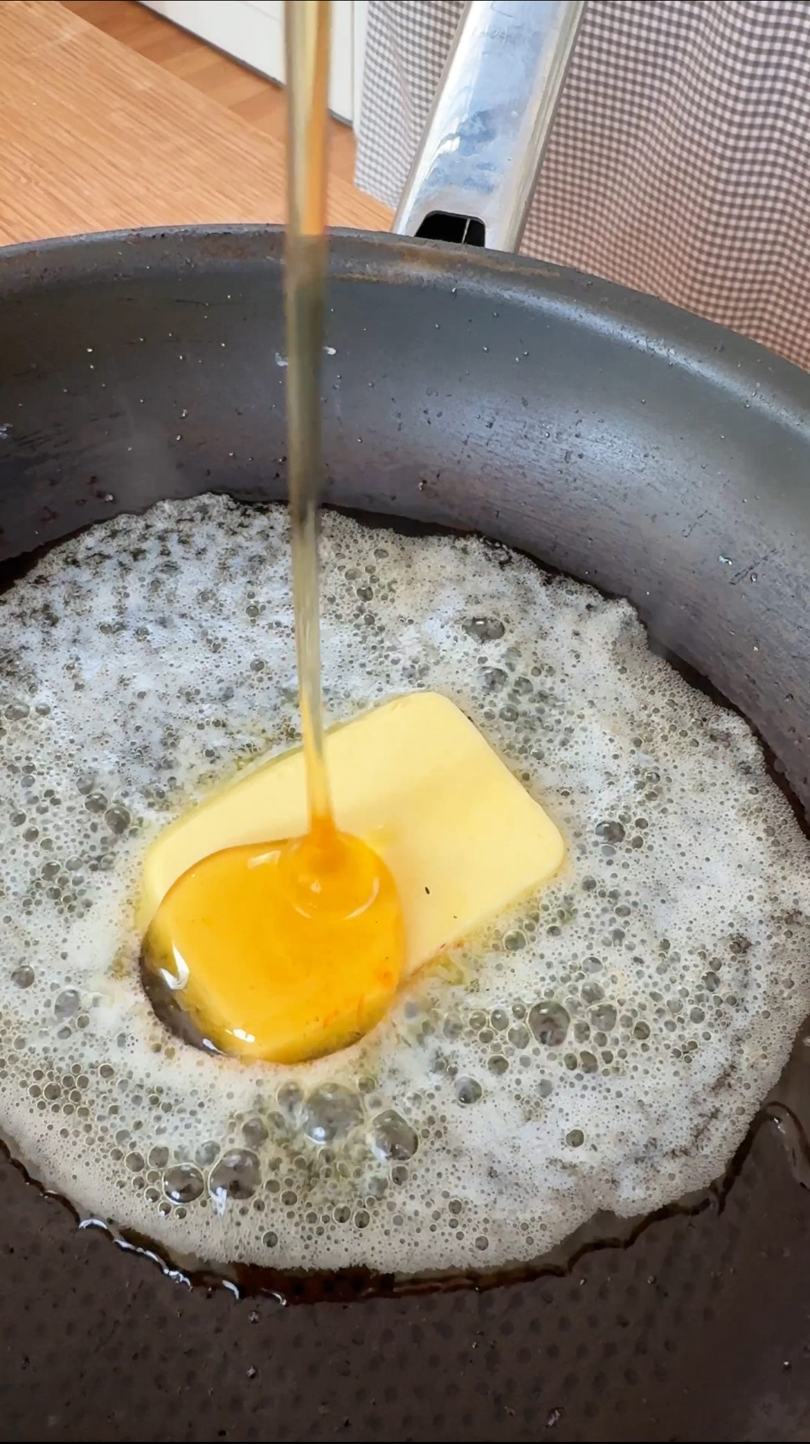 making caramel for peaches and cream