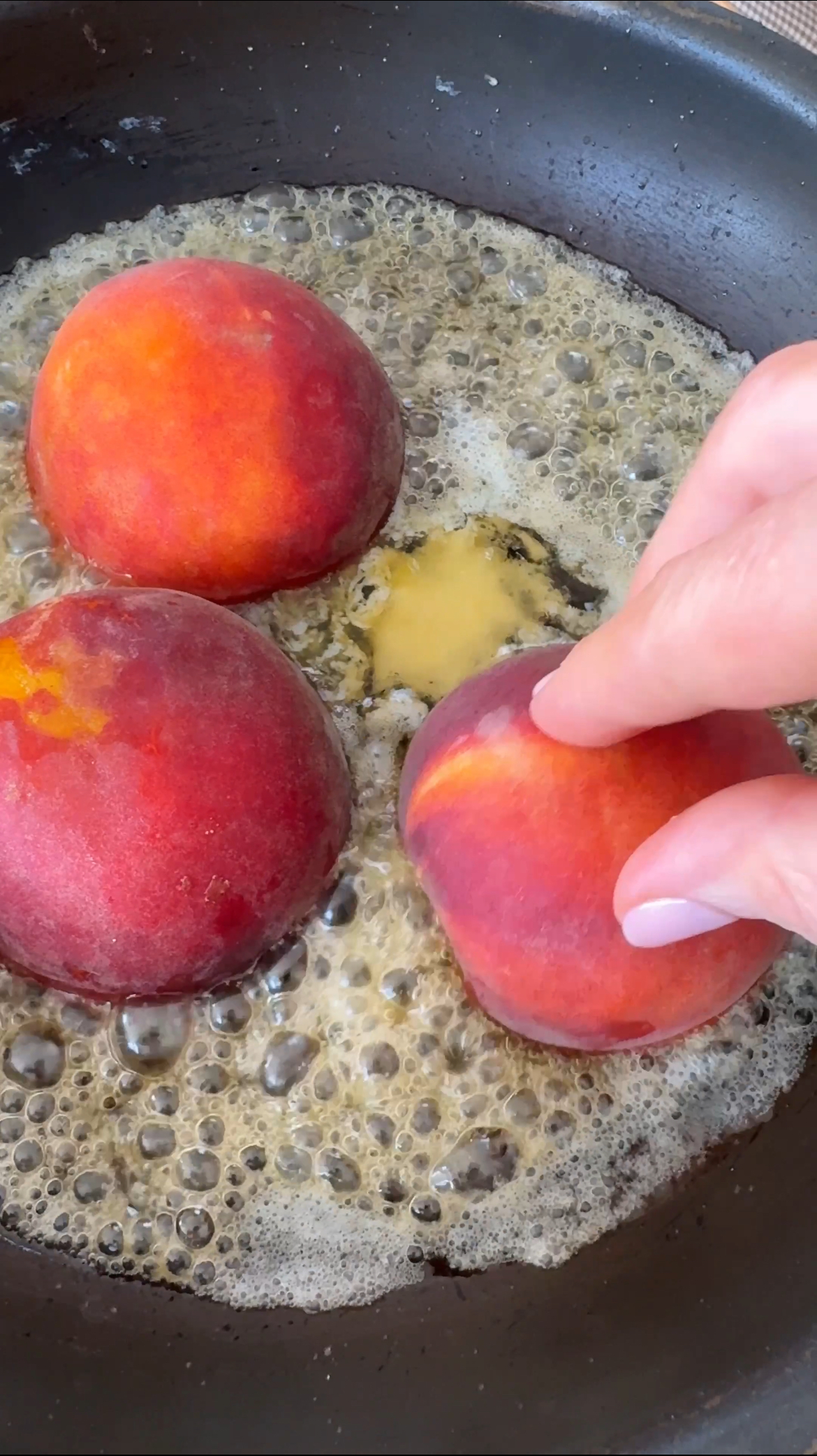 frying peaches in caramel