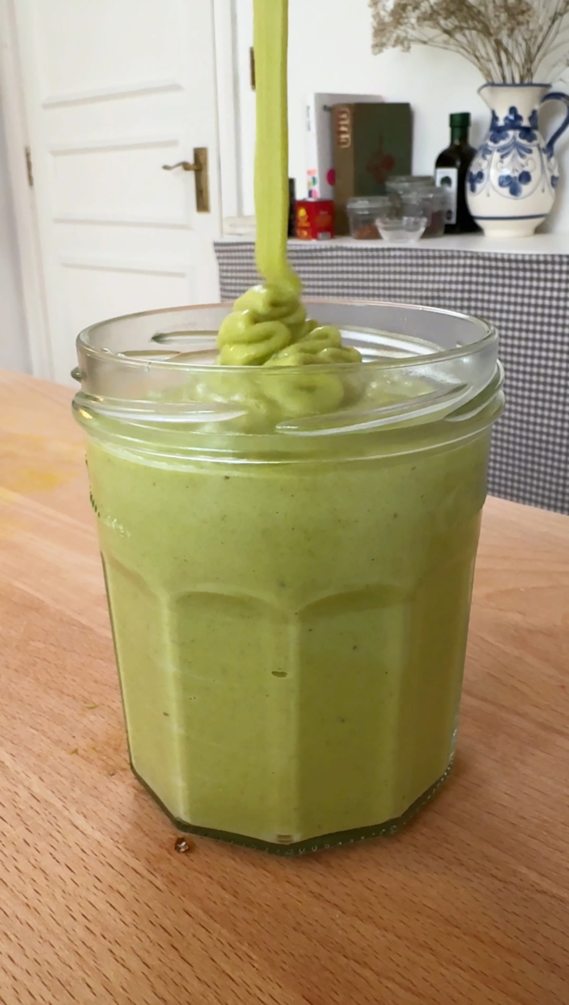 pistachio cream blended in jar