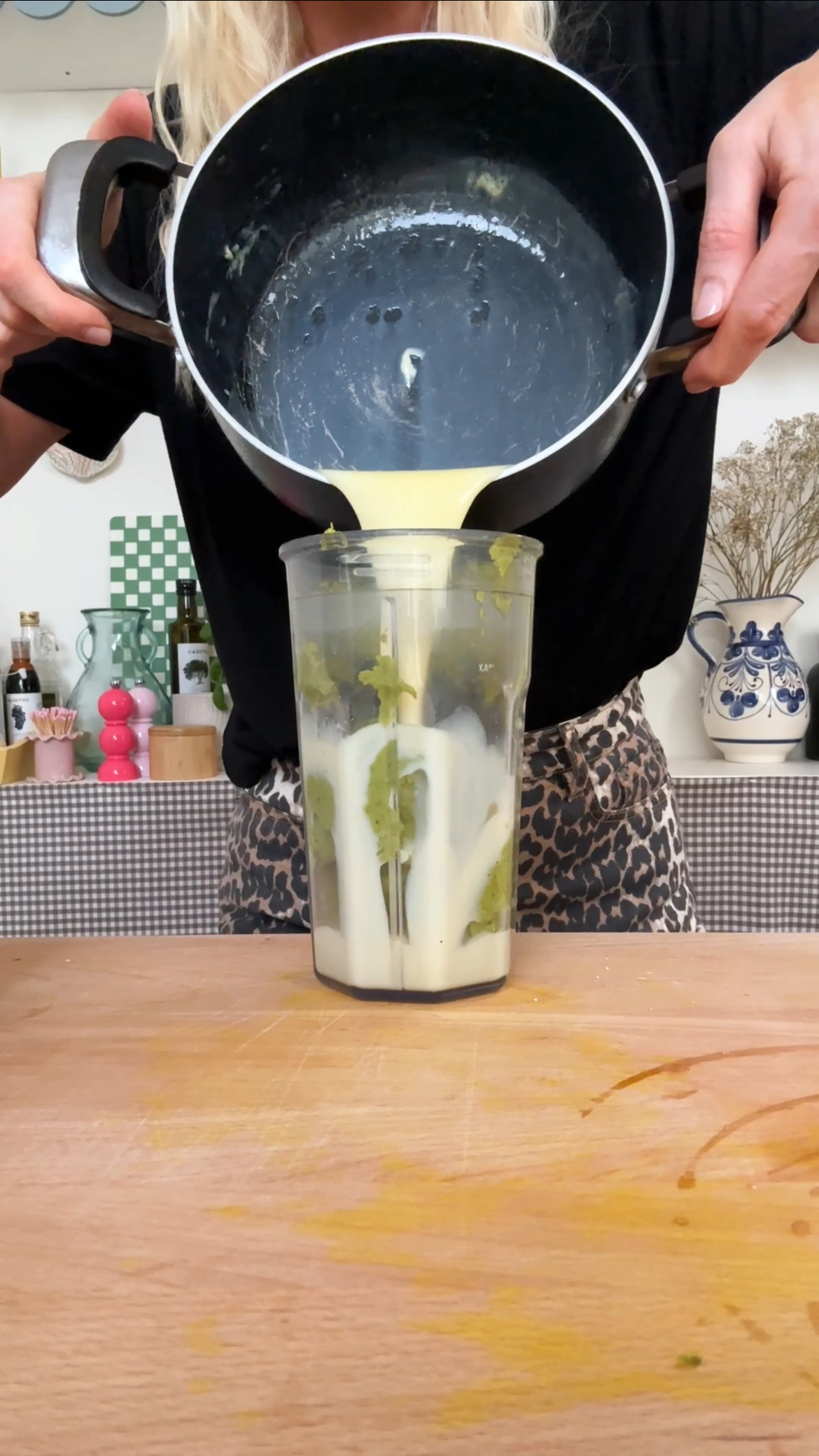 blending together pistachio cream