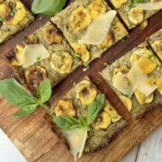 scarpaccia on a wooden board.