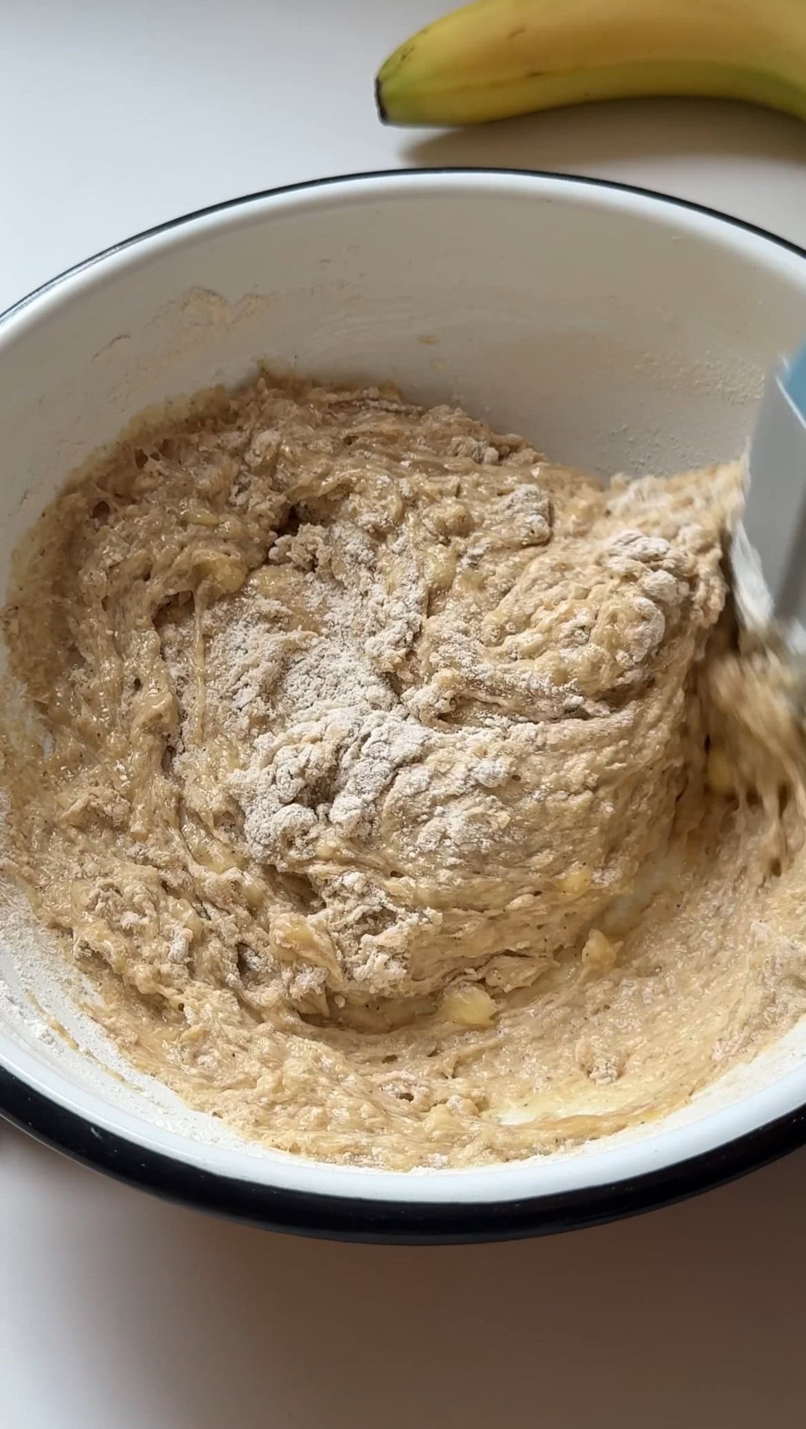 folding flour into the batter