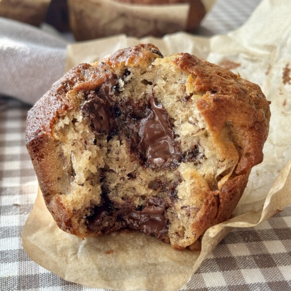 cross section of banana chocolate chunk muffin