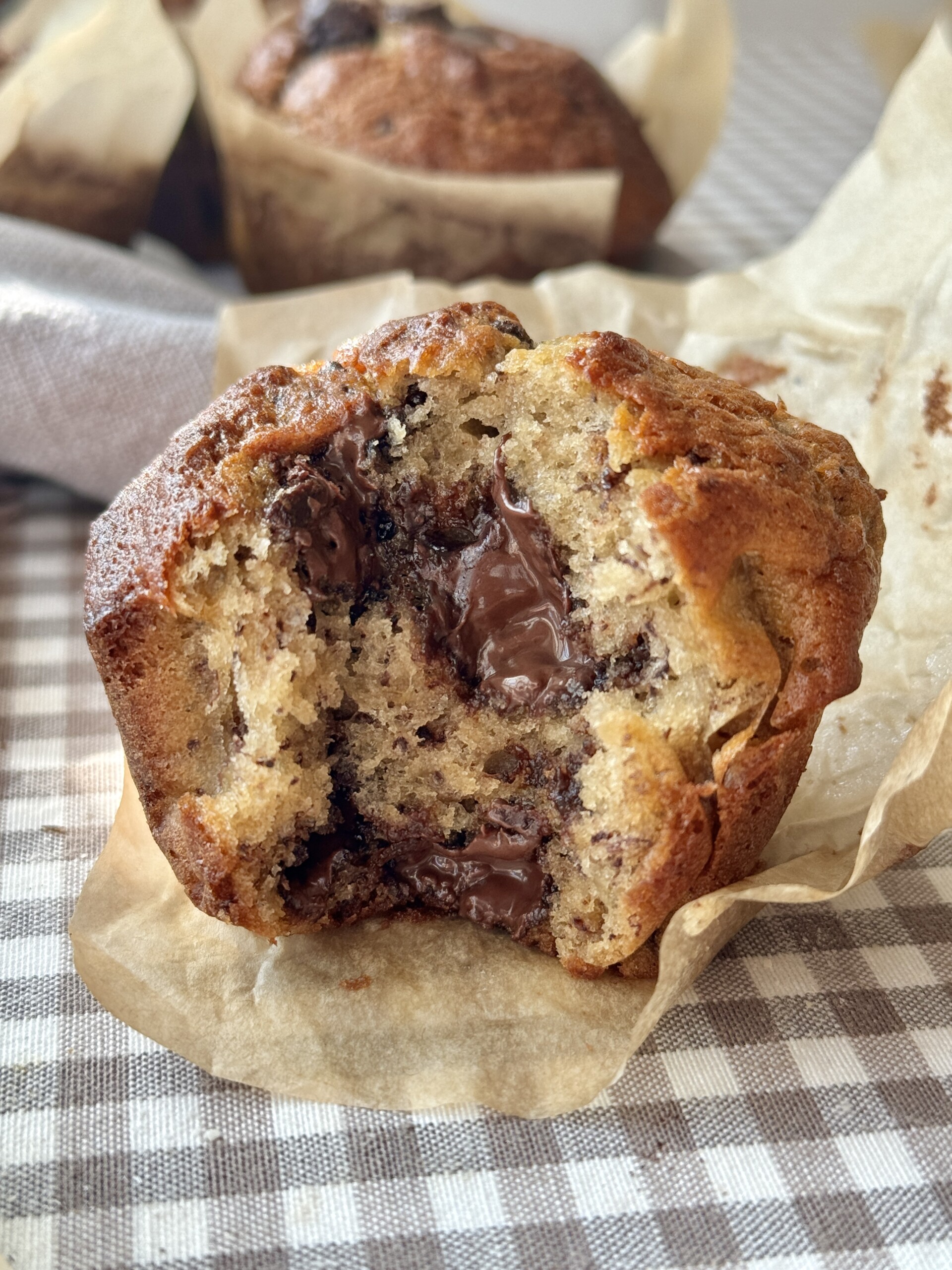 cross section of banana chocolate chunk muffin