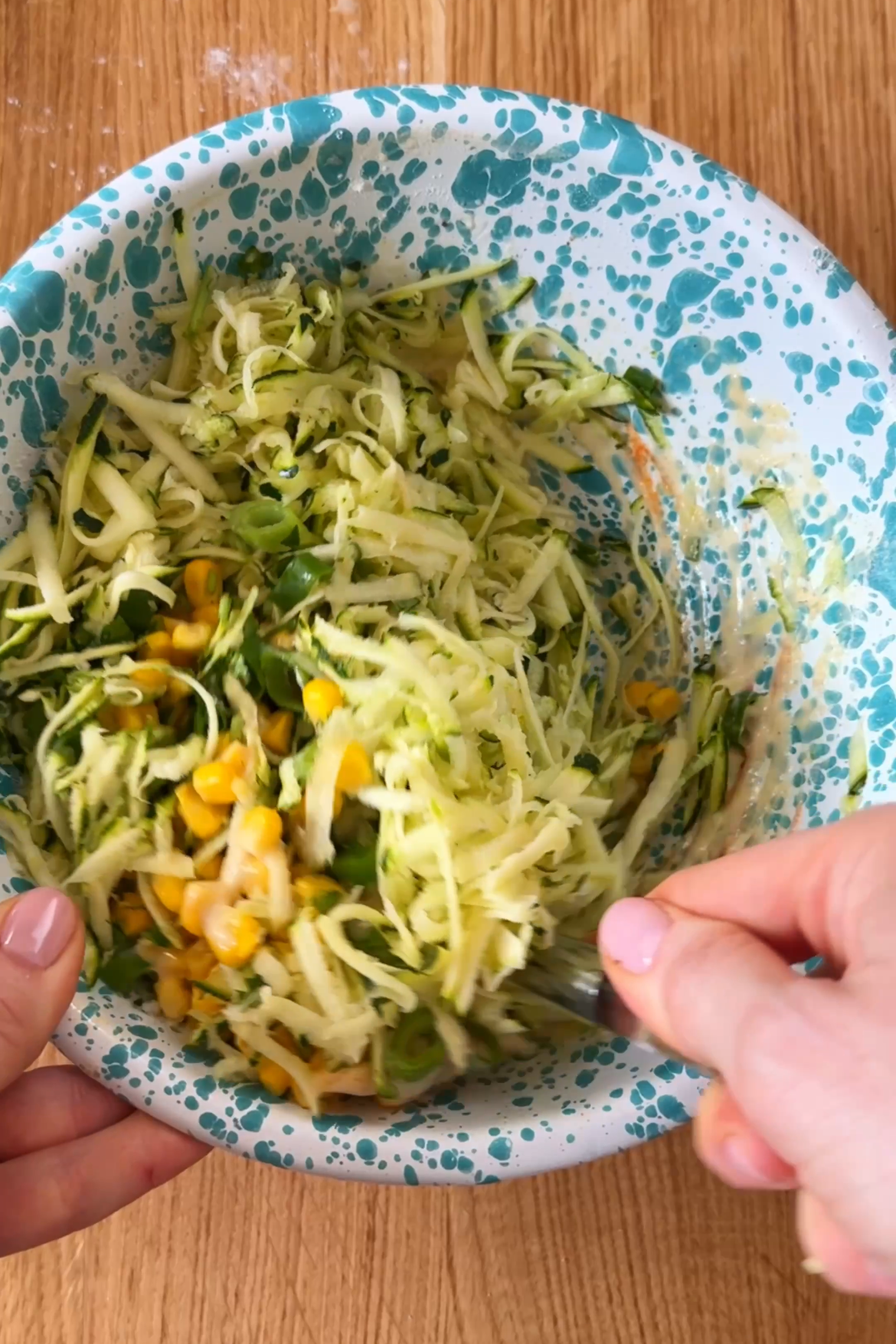 adding courgette and corn