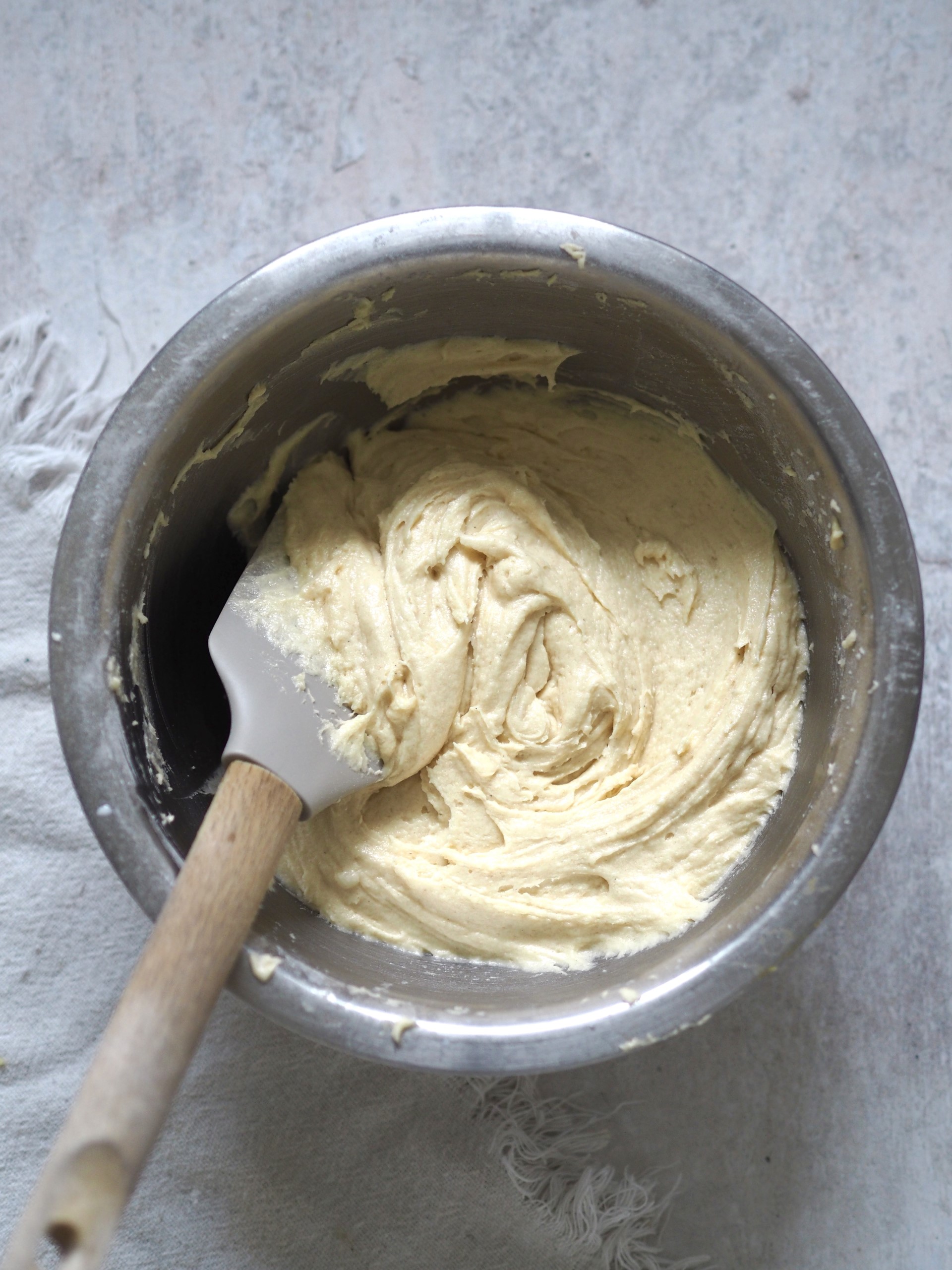 Add the eggs and milk and beat until combined to form a soft and creamy batter.