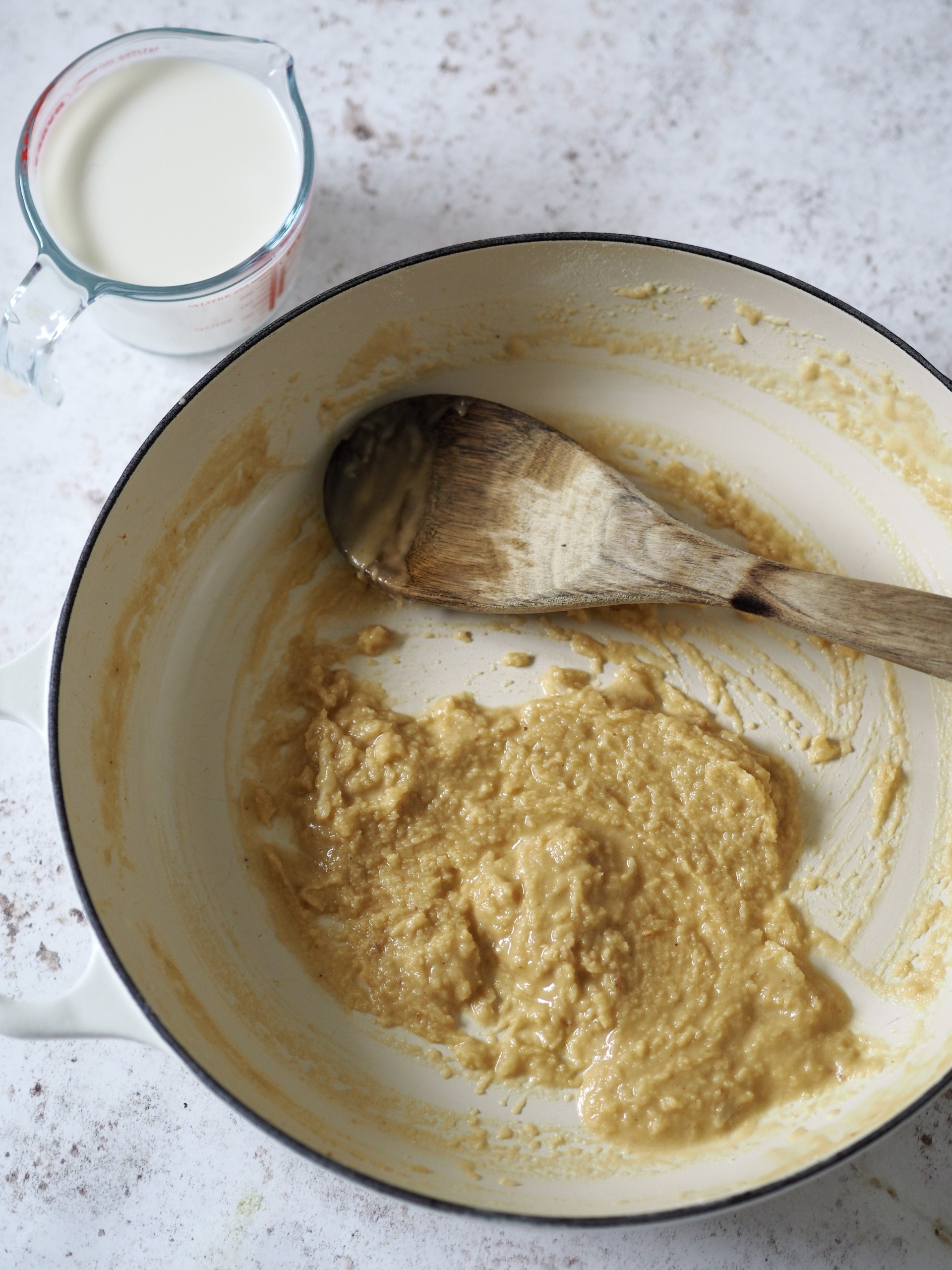 Making a white sauce.