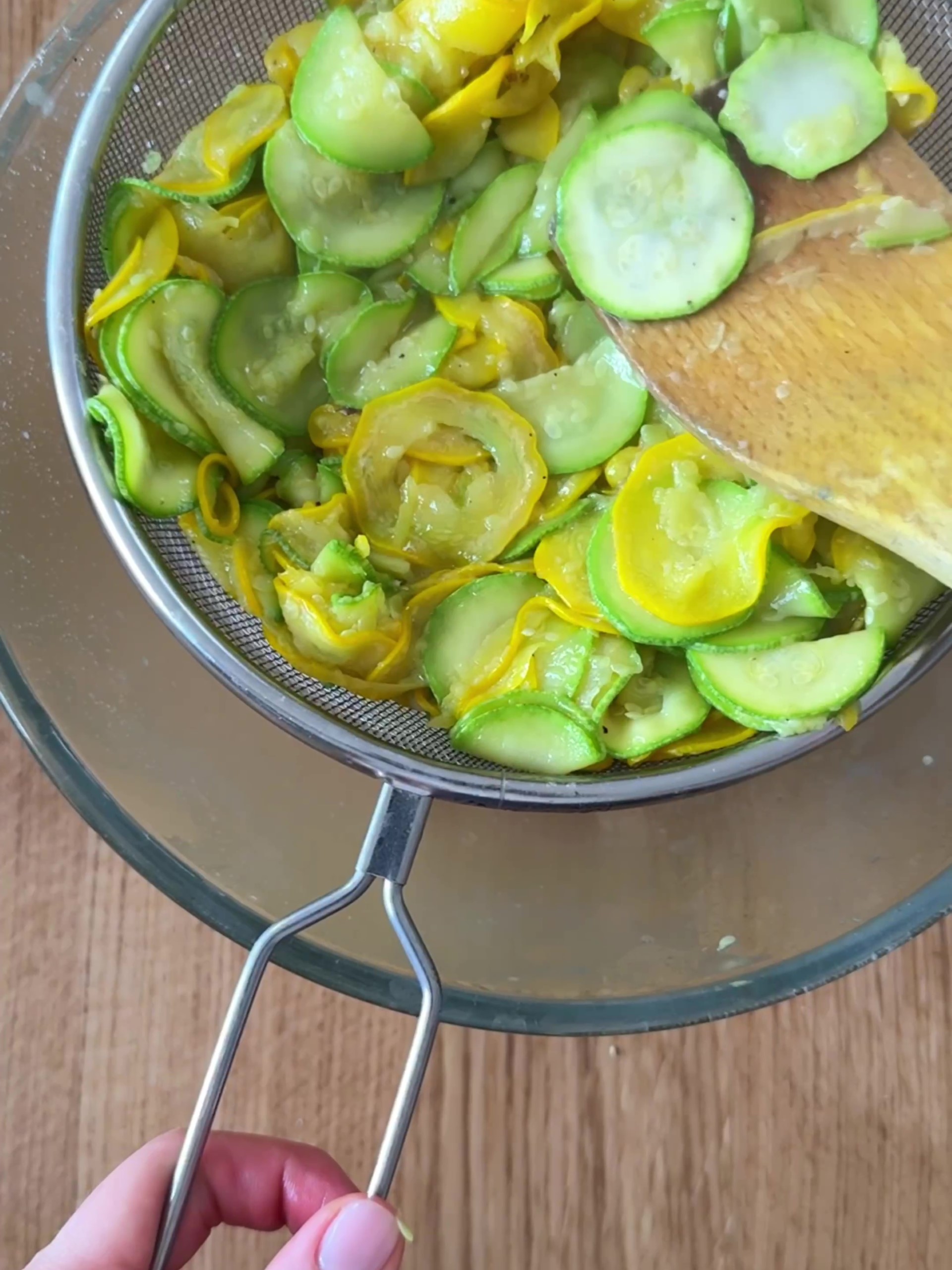 Drain off any excess water from courgettes